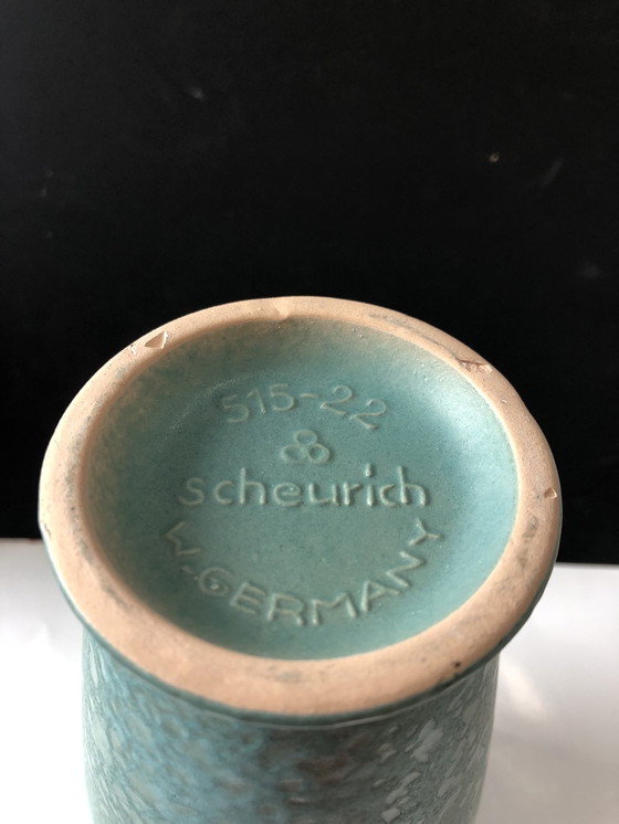 Image 1 of Vase Scheurich turquoise avec éponge