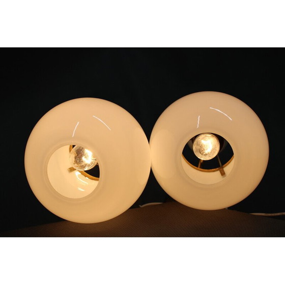 Image 1 of Pair of vintage brass and glass wall lamp, Czechoslovakia 1970
