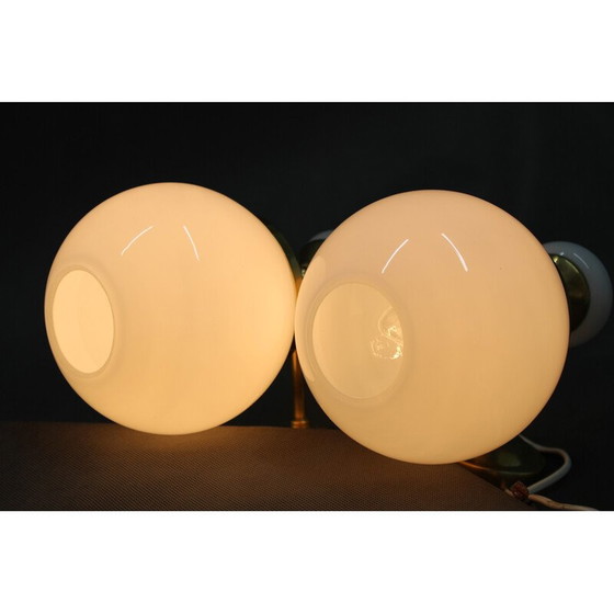 Image 1 of Pair of vintage brass and glass wall lamp, Czechoslovakia 1970