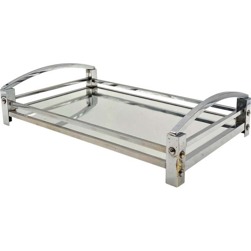 Vintage mirrored tray by Jacques Adnet, France 1940-1950