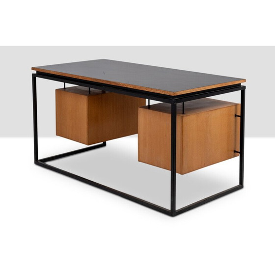 Image 1 of Scrivania vintage in rovere e metallo laccato, Francia 1970