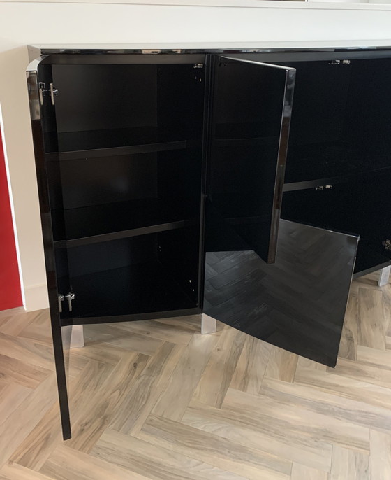 Image 1 of High Black Lacquered Sideboard Cabinet 