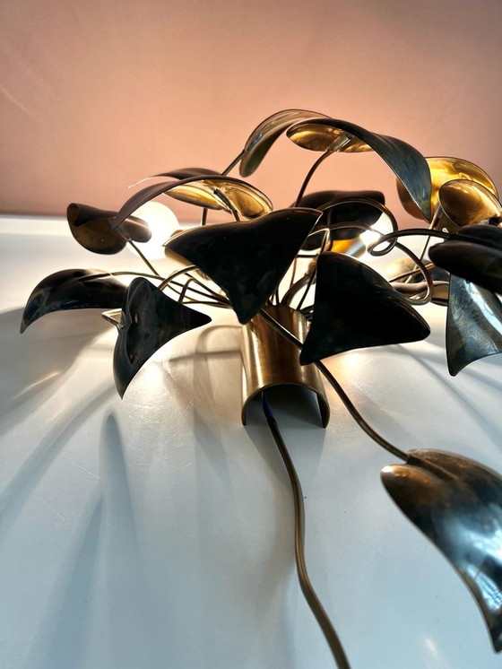 Image 1 of Vintage wall lamp leaves in bronze