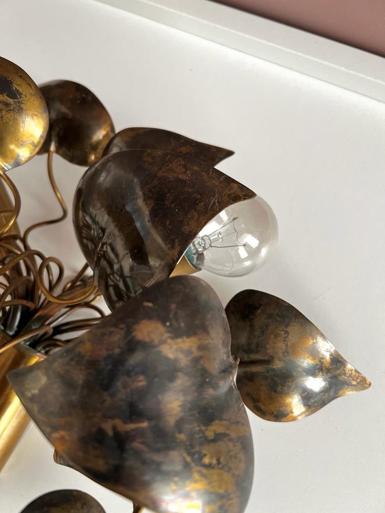 Image 1 of Vintage wall lamp leaves in bronze