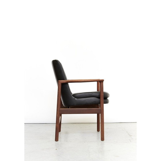 Image 1 of Vintage armchair in solid wood and black leather by Ib Kofod Larsen for Fröscher