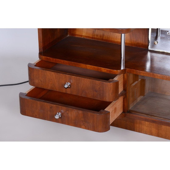 Image 1 of Vintage Art Deco glass and walnut vanity mirror by Robert Slezak, Czechoslovakia 1930