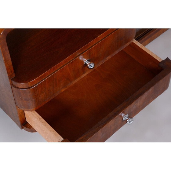 Image 1 of Vintage Art Deco glass and walnut vanity mirror by Robert Slezak, Czechoslovakia 1930
