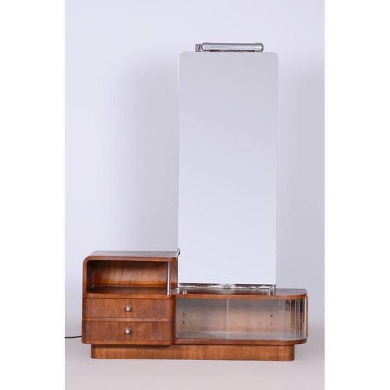 Image 1 of Vintage Art Deco glass and walnut vanity mirror by Robert Slezak, Czechoslovakia 1930