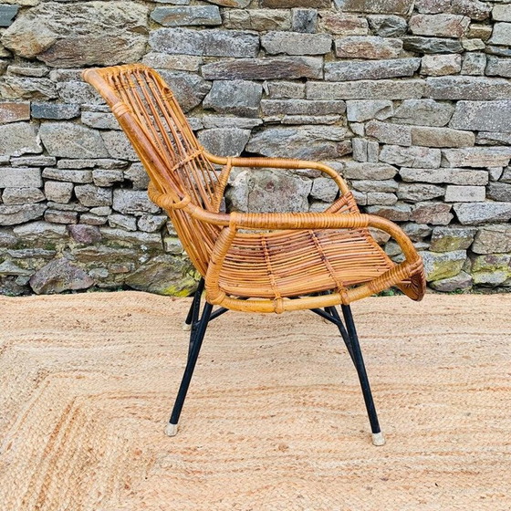 Image 1 of Vintage rattan and metal armchair, 1960