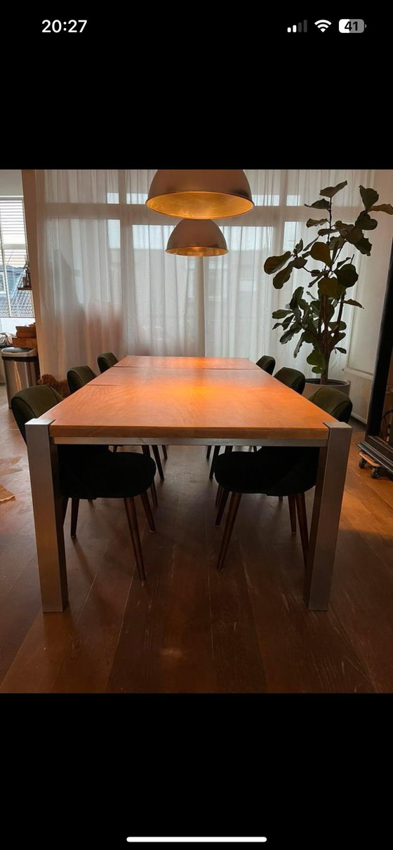 Image 1 of Large Dining Table With Metal Base And Beautiful Wooden Tops