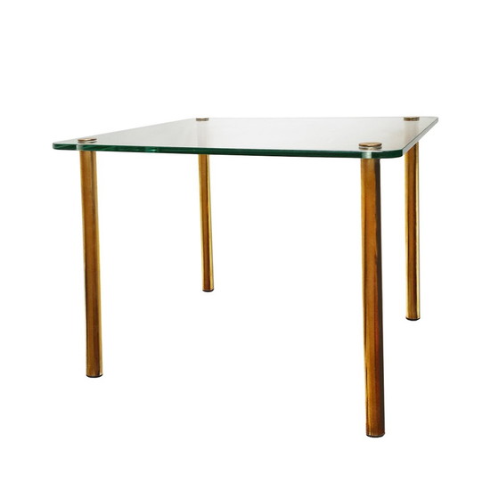 Image 1 of Table d'appoint italienne du Mid Century en laiton et verre