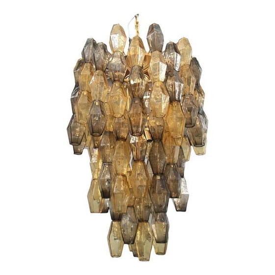 Image 1 of Contemporary Amber And Fume’ “Poliedri” Murano Glass Chandelier