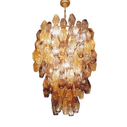 Contemporary Amber And Fume’ “Poliedri” Murano Glass Chandelier