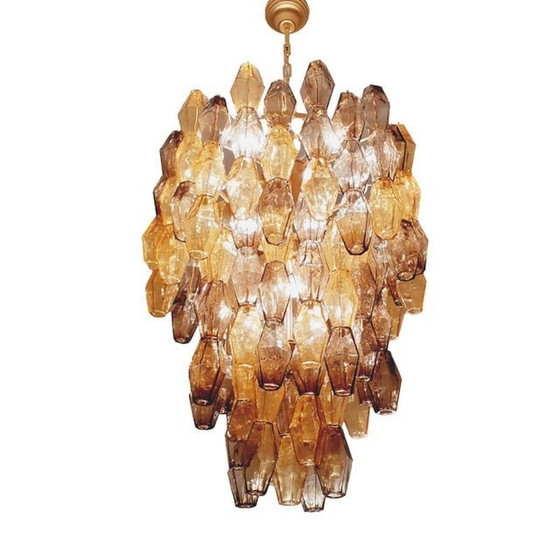 Image 1 of Contemporary Amber And Fume’ “Poliedri” Murano Glass Chandelier