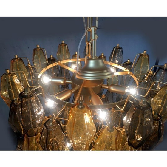 Image 1 of Contemporary Amber And Fume’ “Poliedri” Murano Glass Chandelier