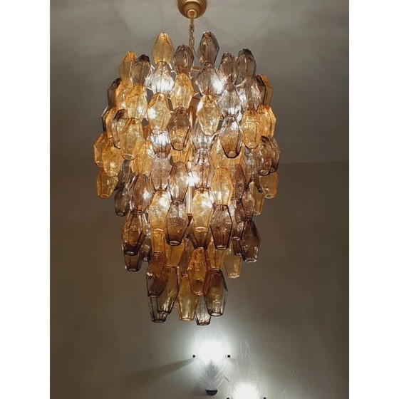 Image 1 of Contemporary Amber And Fume’ “Poliedri” Murano Glass Chandelier