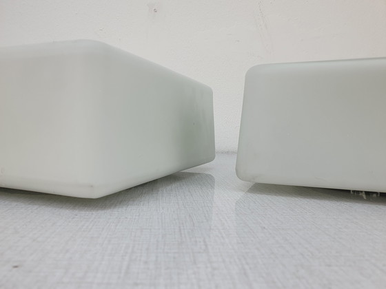 Image 1 of Lampada da soffitto in vetro satinato bianco Rzb. Lampada da soffitto quadrata vintage. 