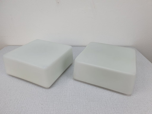 Rzb White Frosted Glass Ceiling Lamp. Vintage Ceiling Light Square.