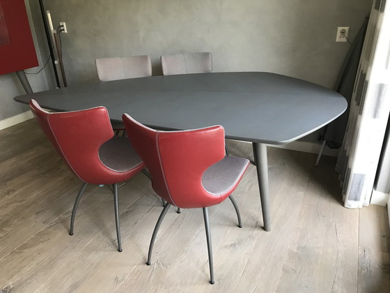 Image 1 of Castelijn Dining Table Leaf Leaf Shape + 4x Armchairs