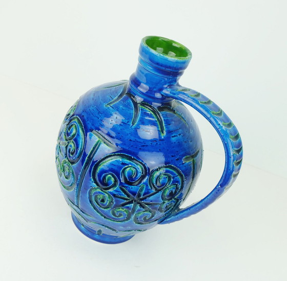 Image 1 of large italian mid century italica ars jug vase rimini blue glaze