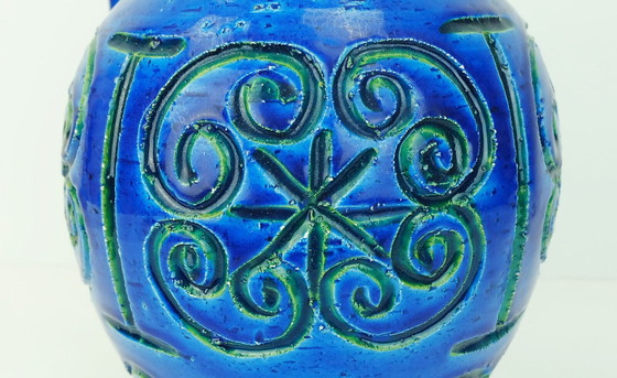 Image 1 of large italian mid century italica ars jug vase rimini blue glaze