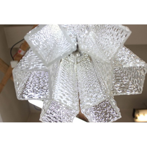 Vintage metal and glass ceiling lamp by Kamenický Šenov