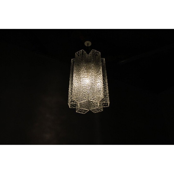 Image 1 of Vintage metal and glass ceiling lamp by Kamenický Šenov