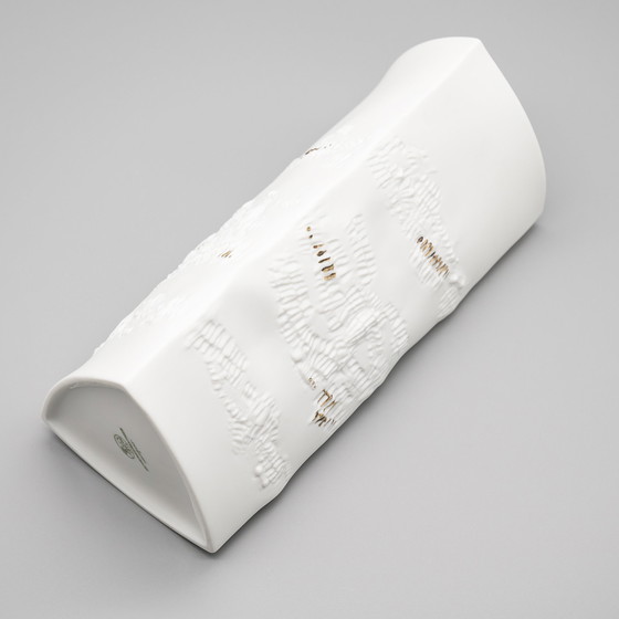 Image 1 of Vase Chic Hutschenreuther Bisque Porcelaine Duo Blanc Matte Gold Highlights Mcm
