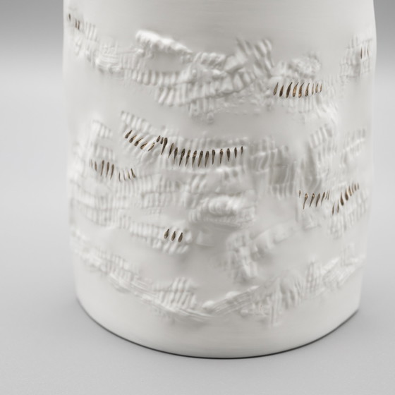 Image 1 of Chic Hutschenreuther Bisque Porcelain Vase Duo White Matte Gold Highlights Mcm