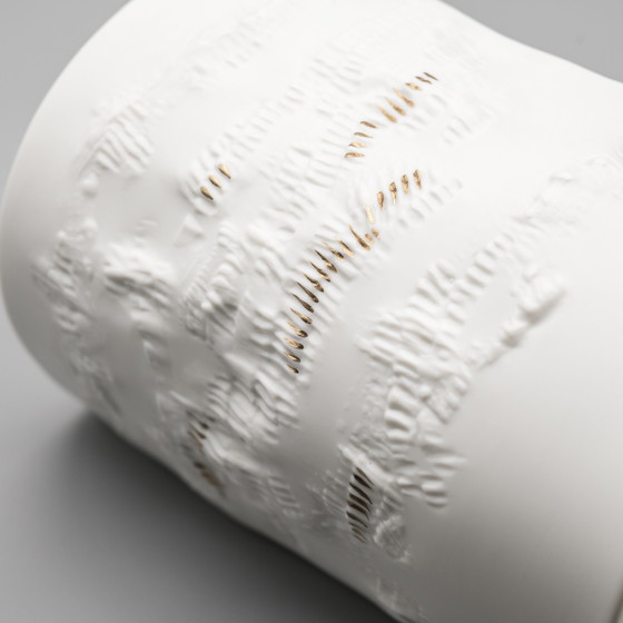 Image 1 of Vase Chic Hutschenreuther Bisque Porcelaine Duo Blanc Matte Gold Highlights Mcm