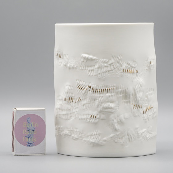 Image 1 of Vase Chic Hutschenreuther Bisque Porcelaine Duo Blanc Matte Gold Highlights Mcm