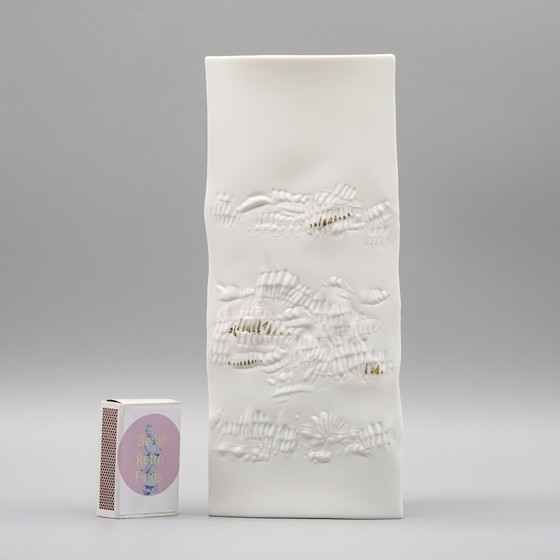 Image 1 of Chic Hutschenreuther Bisque Porcelain Vase Duo White Matte Gold Highlights Mcm