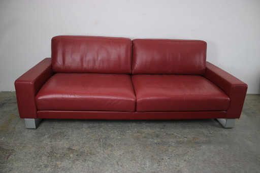 Rolf Benz Ego Couch With Stool Skid Leather Red Three-Seater Sofa