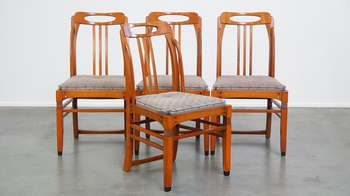 4 X Art Nouveau Dining Chair And Dining Table From Schuitema