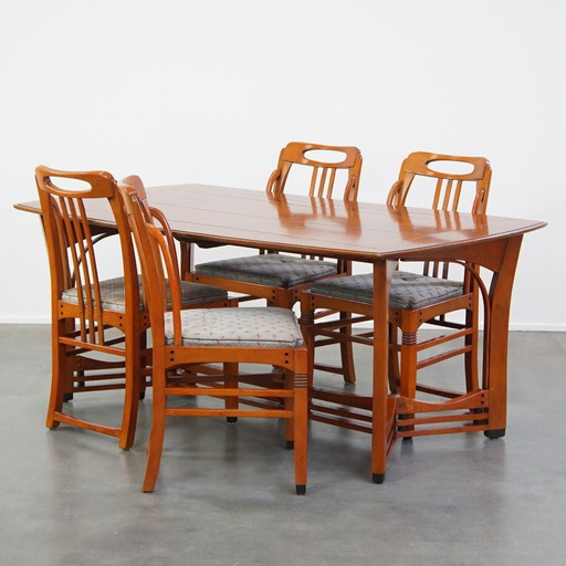 4 X Art Nouveau Dining Chair And Dining Table From Schuitema