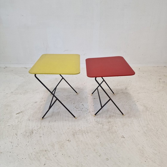 Image 1 of Pair of vintage metal and wood side tables for Pilastro, 1960s
