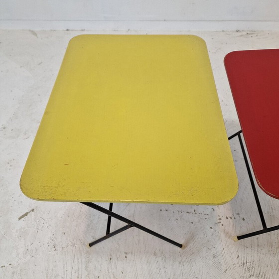 Image 1 of Pair of vintage metal and wood side tables for Pilastro, 1960s