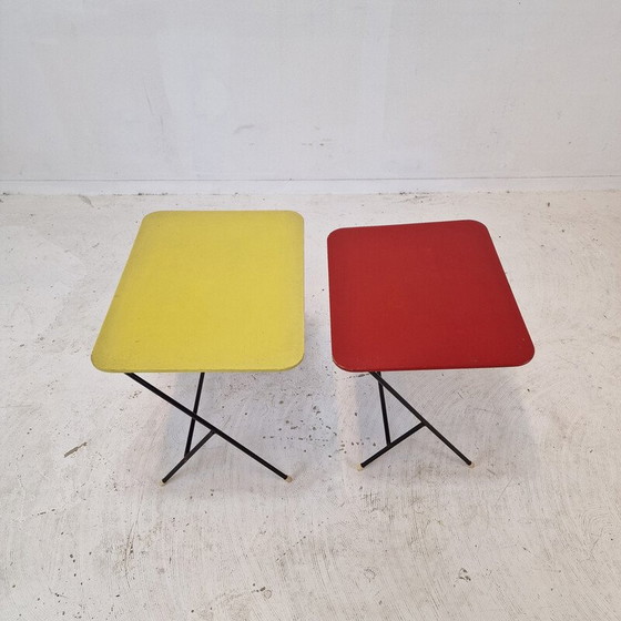 Image 1 of Pair of vintage metal and wood side tables for Pilastro, 1960s