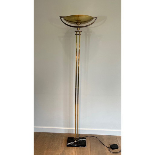 Vintage floor lamp in steel and brass, France 1970