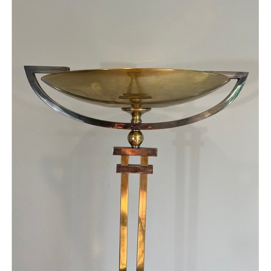 Image 1 of Vintage floor lamp in steel and brass, France 1970