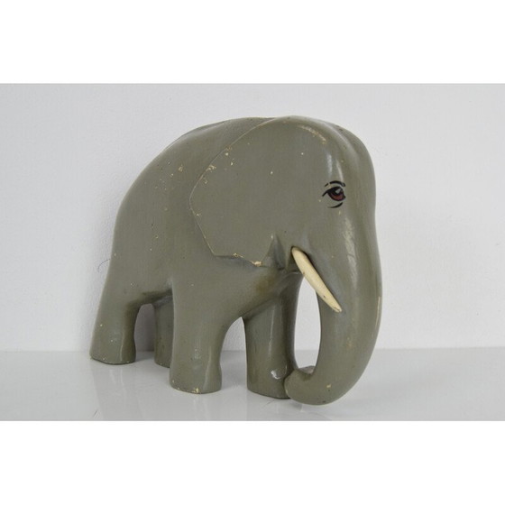 Image 1 of Art Deco vintage sculpture wood Elephant, Czechoslovakia 1930s