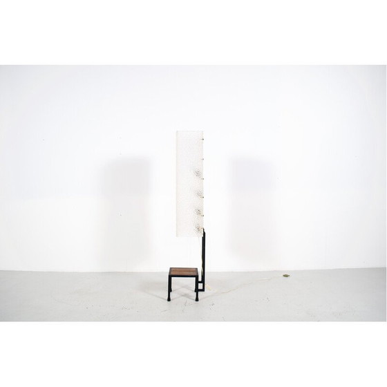Image 1 of Vintage floor lamp in black lacquered steel and mahogany, 1960