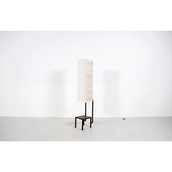 Image 1 of Vintage floor lamp in black lacquered steel and mahogany, 1960