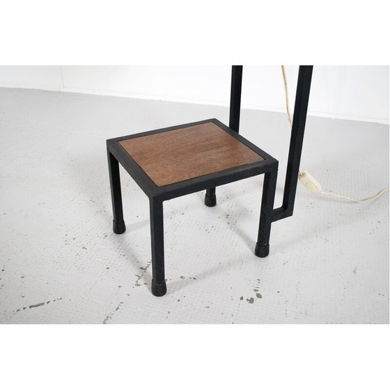 Image 1 of Vintage floor lamp in black lacquered steel and mahogany, 1960