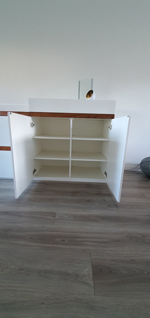 Design Sideboard White High Gloss With Walnut Wood