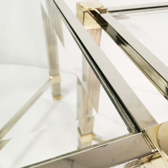 Image 1 of Pair of vintage "Hollywood Regency" coffee tables in metal and thick glass by Pierre Vandel, France 1980