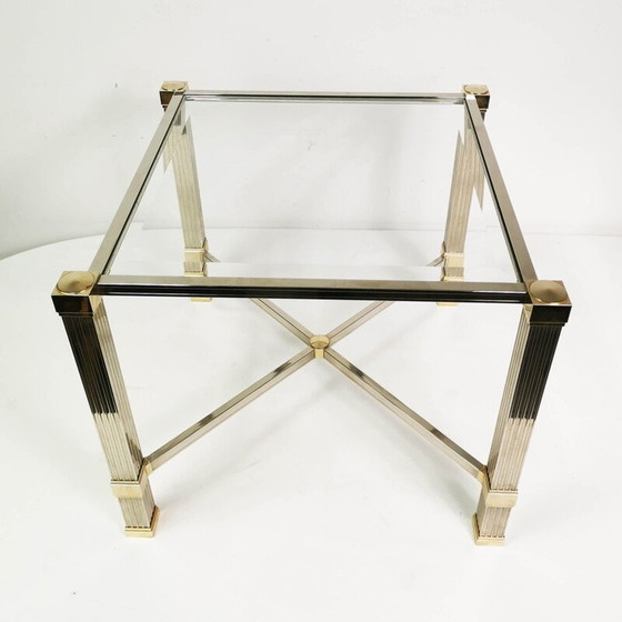 Image 1 of Pair of vintage "Hollywood Regency" coffee tables in metal and thick glass by Pierre Vandel, France 1980