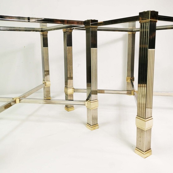 Image 1 of Pair of vintage "Hollywood Regency" coffee tables in metal and thick glass by Pierre Vandel, France 1980