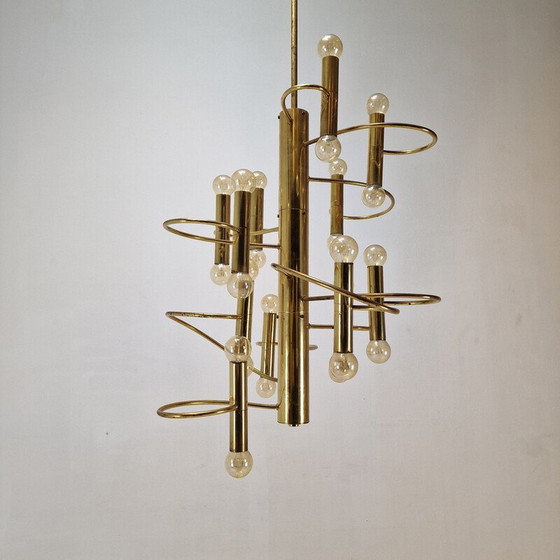 Image 1 of Vintage brass chandeliers by Gaetano Sciolari, Italy 1970
