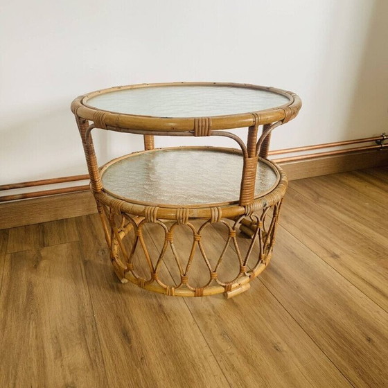 Image 1 of Vintage rattan and glass coffee table for Rohé Noordwolde, 1950